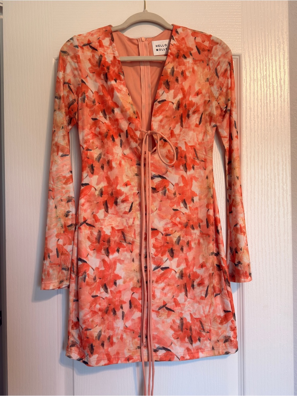 Hello Molly Coral & Blush Floral Long-Sleeve Mini Dress